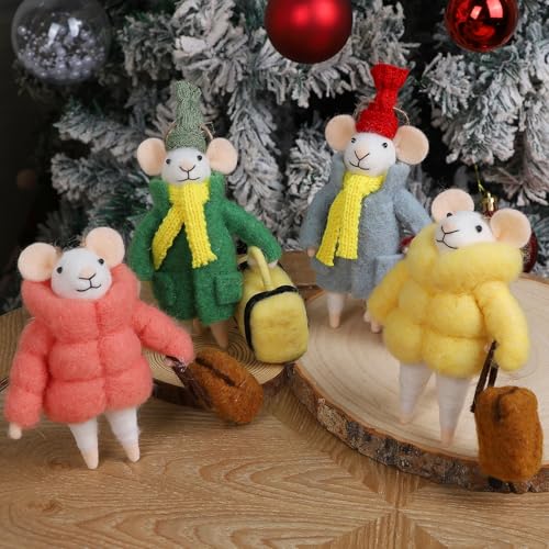 Watereem Set mit 4 weihnachtlichen Filzmaus-Ornamenten, 12,7 cm, Mini-Mäuse mit Gepäck zum Aufhängen des Weihnachtsbaums, Wolle, Weihnachts-Tischdekoration, Tierhandwerk für Urlaub, Ostern, Geschenke Watereem Set mit 4 weihnachtlichen Filzmaus-Ornamenten, 12,7 cm, Mini-Mäuse mit Gepäck zum Aufhängen des Weihnachtsbaums, Wolle, Weihnachts-Tischdekoration, Tierhandwerk für Urlaub, Ostern, Geschenke von Watereem