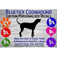 Bluetick Coonhound Personalisiert Hund Silhouette Vinyl Aufkleber - Fensteraufkleber Autoaufkleber Name Tumbler Custom Decal von WaterfallGlenDesigns