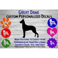 Dane Personalisiert Hund Silhouette Vinyl Aufkleber - Sticker Fenster Auto Yeti Tumbler, Phone Custom Dog Name von WaterfallGlenDesigns
