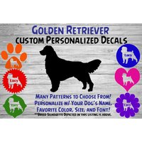 Golden Retriever Personalisierter Hund Silhouette Vinyl Aufkleber - Fenster Auto Sticker Yeti Tumbler, Phone Custom Dog Name von WaterfallGlenDesigns