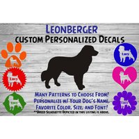 Leonberger Personalisiert Hund Silhouette Vinyl Aufkleber - Hunde Sticker Fenster Auto Yeti Tumbler, Phone Custom Dog Name von WaterfallGlenDesigns