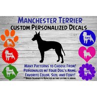Manchester Terrier Personalisierte Hund Silhouette Vinyl Aufkleber - Fenster Auto Yeti Tumbler, Telefon Benutzerdefinierte Name von WaterfallGlenDesigns