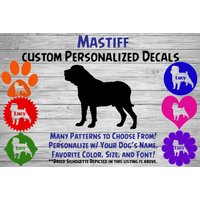 Mastiff Personalisiert Hund Silhouette Vinyl Aufkleber - Fenster Auto Sticker Yeti Tumbler, Phone Custom Dog Name von WaterfallGlenDesigns