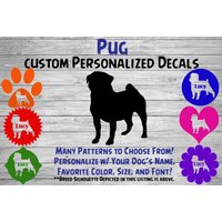Mops Personalisiert Hund Silhouette Vinyl Aufkleber - Auto Individuelle Name Sticker Für Tumbler, Telefon von WaterfallGlenDesigns