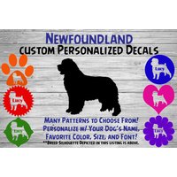 Neufundland Newfie Personalisiert Hund Silhouette Vinyl Aufkleber - Fenster Auto Sticker Yeti Tumbler, Phone Custom Dog Name von WaterfallGlenDesigns