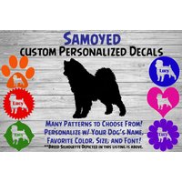 Samoyed Personalisierter Hund Silhouette Vinyl Aufkleber - Hundesticker Fensteraufkleber Autoaufkleber Name Tumbler, Phone Art Custom von WaterfallGlenDesigns