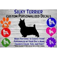 Silky Terrier Personalisiert Hund Silhouette Vinyl Aufkleber - Fensteraufkleber Autoaufkleber Name Tumbler, Phone Art Custom von WaterfallGlenDesigns