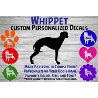 Whippet Personalisiert Hund Silhouette Vinyl Aufkleber - Fensteraufkleber Autoaufkleber Name Tumbler, Phone Art Custom von WaterfallGlenDesigns