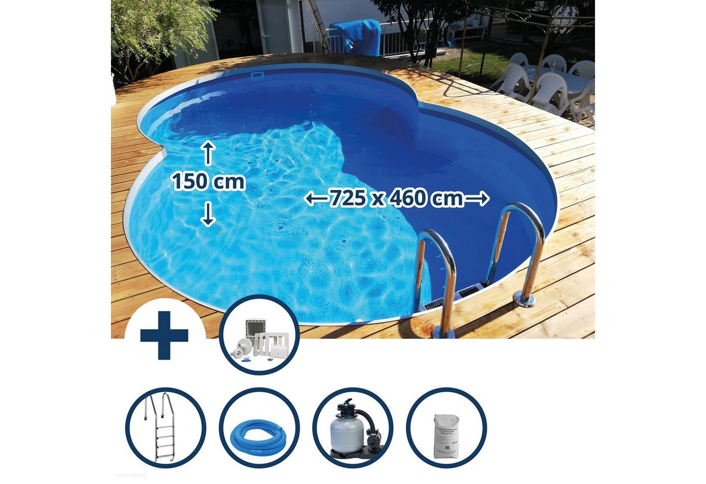 Waterman Achtformpool Stahlwandpool Set (10-teil) tief achtform Costa-Ri (Komplett-Set), verzinkte Stahlwand von Waterman