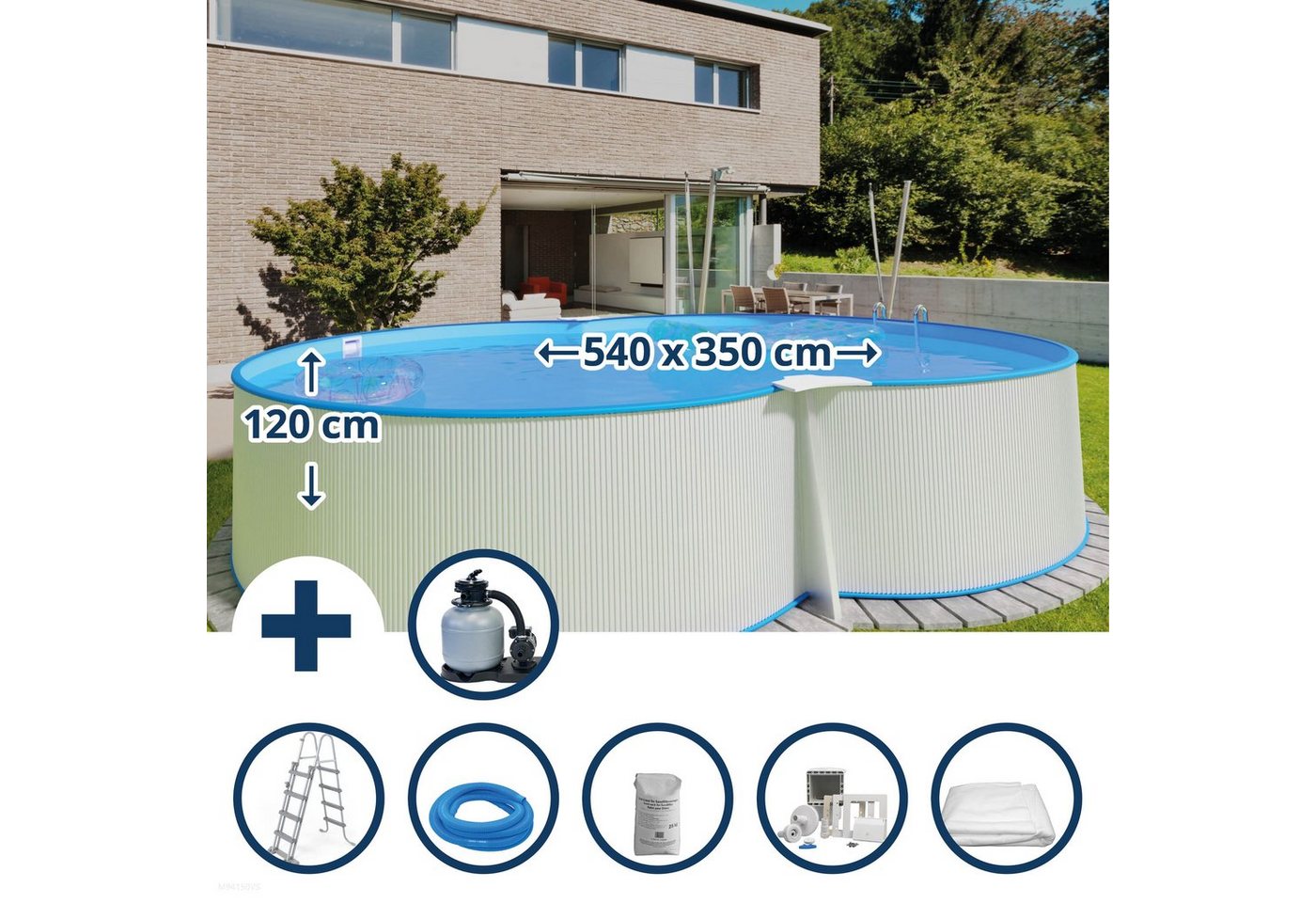 Waterman Achtformpool Stahlwandpool Set (6-teilig) hoch achtform 540 x 3 (Komplett-Set), verzinkte Stahlwand von Waterman