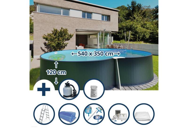 Waterman Achtformpool Stahlwandpool Set (8-teilig) hoch achtform 540x350 (Komplett-Set), verzinkte Stahlwand von Waterman