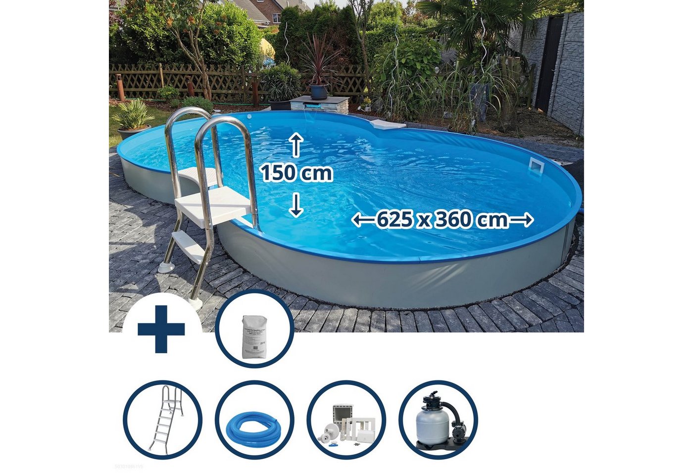 Waterman Achtformpool Stahlwandpool Set (9-teil) halbhoch achtform Canne (Komplett-Set), verzinkte Stahlwand von Waterman