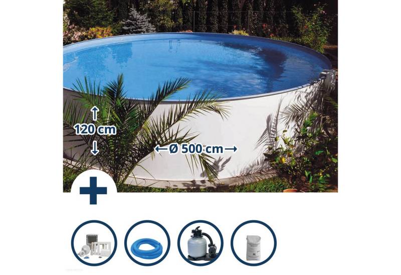 Waterman Rundpool Stahlwandpool Set (6-teilig) hoch rund Borneo 500 (Beckenset), verzinkte Stahlwand von Waterman