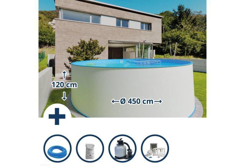 Waterman Rundpool Stahlwandpool Set (6-teilig) hoch rund Malediven 4 (Beckenset), verzinkte Stahlwand von Waterman