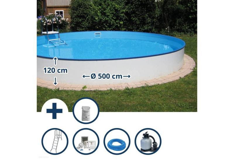 Waterman Rundpool Stahlwandpool Set (7-teilig) halbhoch rund Borneo (Komplett-Set), verzinkte Stahlwand von Waterman