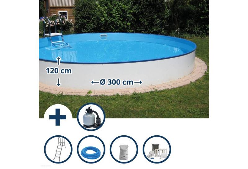 Waterman Rundpool Stahlwandpool Set (7-teilig) halbhoch rund Brasili (Komplett-Set), verzinkte Stahlwand von Waterman