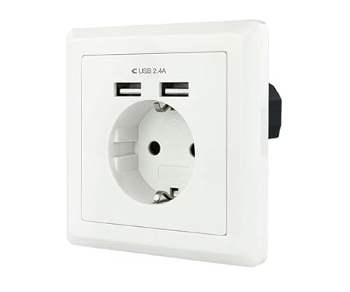 Steckdose, Schuko-Wandsteckdose mit 2 USB-Anschlüssen, max. 2,4 A, Weiß, ideal zum Laden von elektronischen Geräten. von Watio Wave