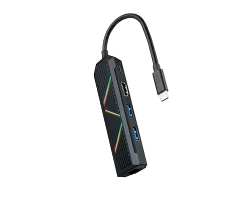 USB-C-Hub mit 5 USB 3.0-Anschlüssen, RGB-Beleuchtung, kompaktes Design und langlebige Materialien für eine effiziente Verbindung von Watio Wave