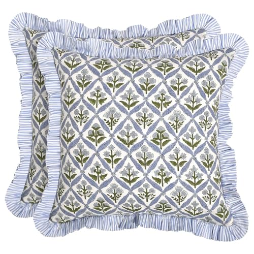2pcs Elegante Hüttenstile Kissenbezüge Blütendruck Rüschenkanten Polyester Stoff Kissenbezug Sofa Bettwäsche Dekorative Couch Kissenbezüge von Watreketal