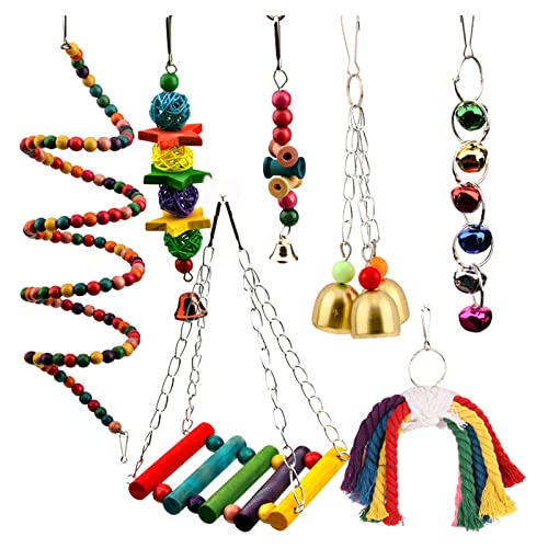 7 PCs Vogel Training Spielzeug Papagei Kaut Kauen Safe Swing Ladder Barch Glocken Baumwollseil Für Wellensittich Shadet Cockatiel Macaw Vogelklettern Swing Leiter Barch Glocken Baumwollseil Kauen von Watreketal