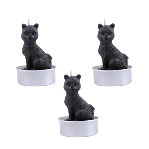 Set Von 3 Gruseligen Halloween Dekoren Mit Lustigen Schwarzen Katzen Figuren Kerze Für Innen Und Außen Nutzungstischdekoration Halloween Kerzen Dekore von Watreketal