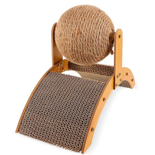 Sisal Katzen Kratzen Pfosten Mit Rotierenden Raddesign Und Natürlicher Holzstruktur Für Möbelschutz Rotierende Sisal Katzen Spielzeug Mit Holzbasis von Watreketal