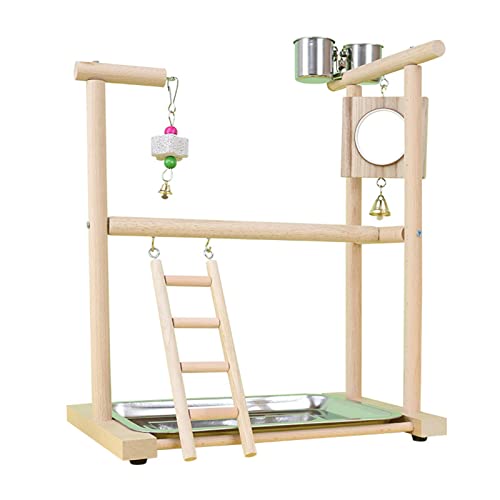 Vogelperch Papageien Stand Cockatiel Playstand Spielzeug Mit Leiter Kauspielzeugspiegel Fütterungstassen Übung Und Spielen Für Birds Bird Naturalholz Barch Ständer Mit Großer Schüsseln von Watreketal