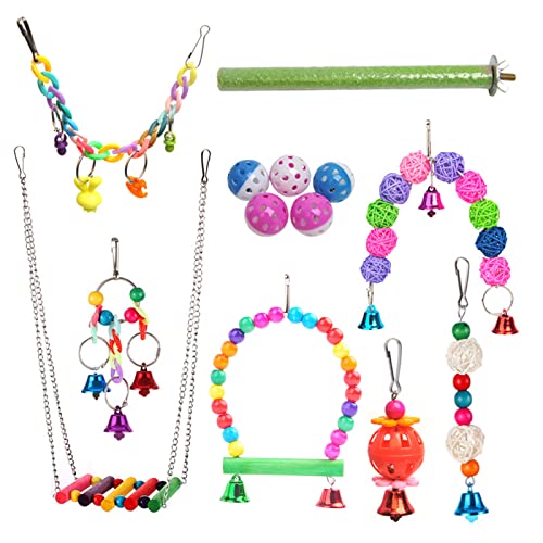 Vogelspielzeug 13 Stück Set Einschließlich Holzleiter Swing Barch Glockenkugeln Kauen Für Käfig Bunte Vogelschwung Leiter Barch Glockenkugeln Papageien Sittiche von Watreketal