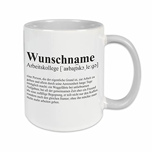 Arbeitskollege Tasse mit Wunsch-Name und Spruch Definition - Kaffeetasse im Wörterbuch-Stil / grau, personalisiert von Watt n KRAM