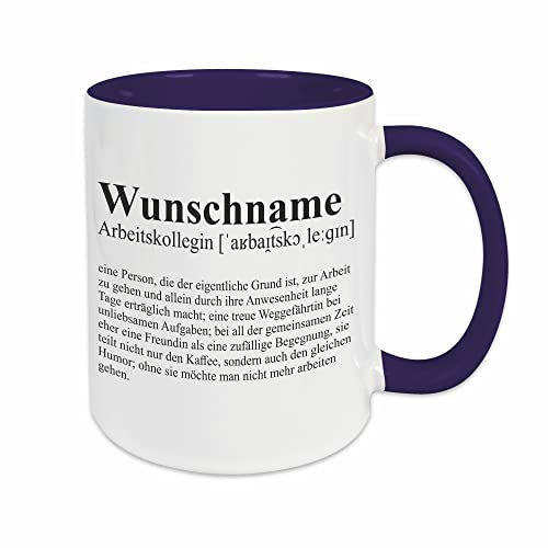 Arbeitskollegin Tasse mit Wunsch-Name und Spruch Definition - Kaffeetasse im Wörterbuch-Stil / dunkelblau, personalisiert von Watt n KRAM