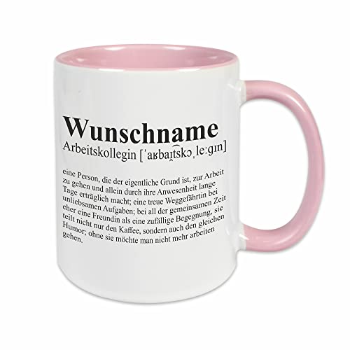 Arbeitskollegin Tasse mit Wunsch-Name und Spruch Definition - Kaffeetasse im Wörterbuch-Stil / rosa, personalisiert von Watt n KRAM