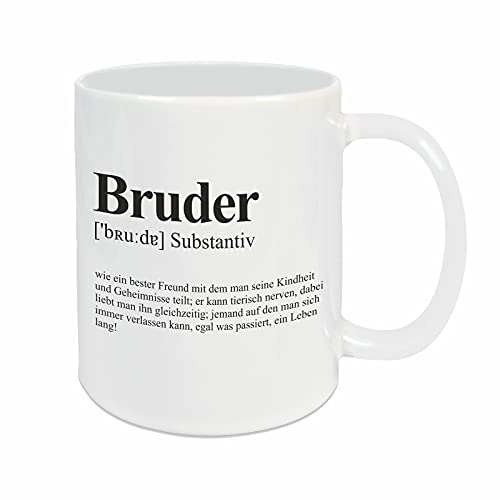 BRUDER Tasse mit Spruch und Text Definition - Kaffeetasse im Wörterbuch-Stil / weiß von Watt n KRAM