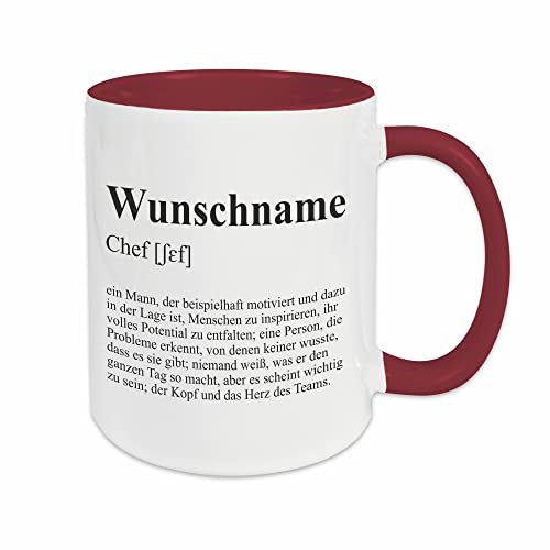 CHEF Tasse mit Wunsch-Name und Spruch Definition - Kaffeetasse im Wörterbuch-Sti/burgund, personalisiert von Watt n KRAM
