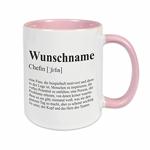 CHEFIN Tasse mit Wunsch-Name und Spruch Definition - Kaffeetasse im Wörterbuch-Sti/rosa, personalisiert von Watt n KRAM