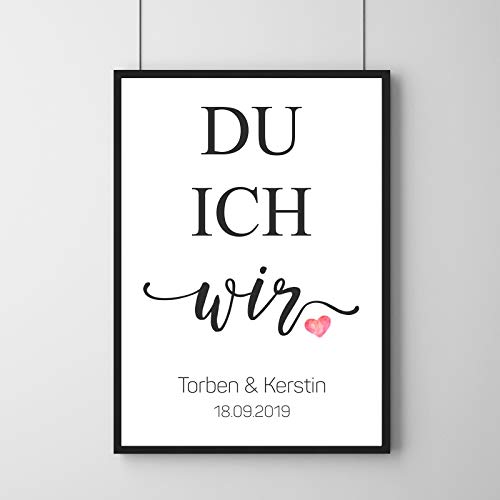 Watt n KRAM Poster - Du, Ich, Wir - Wunschnamen Datum Geschenk Hochzeit Valentinstag / ohne Rahmen / 30 x 40 cm von Watt n KRAM