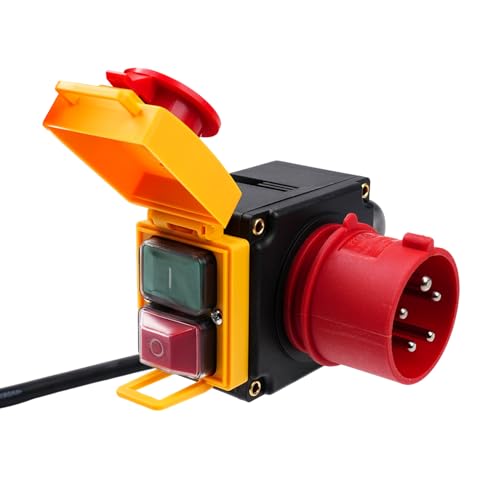 Wattive Maschinenschalter 400VAC KOA7 Motorschutzschalter 3-phasig Notausschalter mit CEE-Stecker, IP54 Elektromagnetischer Schalter Sicherheitsschalter Nullspannungsschalter Notaus Not Aus Schalter von Wattive