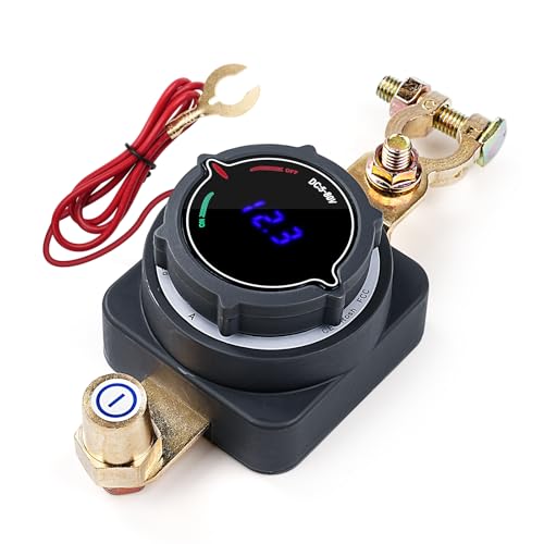 Wattive Batterietrennschalter 5-80V DC Autobatterie Trennschalter Wasserdicht 12V Batterie Hauptschalter mit LED Voltmeter Geeignet für Autos, Wohnmobile, LKWs, Yachten, Boote, Motorräder von Wattive