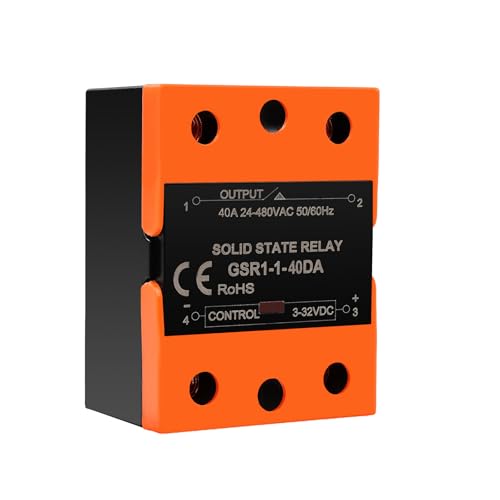 Wattive Solid State Relais 12V 230V Einphasiges Halbleiterrelais SSR-40DA, Nullspannung Einschalten Nullstromabschaltung Relais, Eingang 3-32VDC, Ausgang 24-480VAC, 40A, -20°~75°C von Wattive
