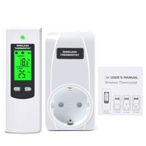 Wattive Wireless Thermostat Steckdose, Infrarotheizung Thermostat Temperaturschalter mit Heizung- und Kühlmodus, Steckdosenthermostat 230V mit Temperatursensor, LCD-Display mit Hintergrundbeleuchtung Wattive Wireless Thermostat Steckdose, Infrarotheizung Thermostat Temperaturschalter mit Heizung- und Kühlmodus, Steckdosenthermostat 230V mit Temperatursensor, LCD-Display mit Hintergrundbeleuchtung von Wattive