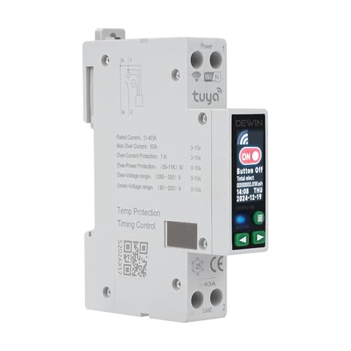 Wattive Wlan Stromzähler Hutschiene AC 90-240V 40A Tuya Smart Meter LCD Digitale Wechselstromzähler Voltmeter Energie Monitor mit Überspannungs Übertemperatur Überstrom und Netzausfallschutz von Wattive