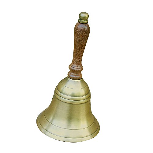 Messing-Handglocke aus antikem Messing mit Holzgriff, Höhe 17 cm, Schreibtischglocke von Wattkiste