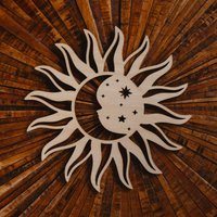Sonne-Mond Holzschild - Wanddekoration Mit Sternen Natürlich Und Mystisch Weihnachtsgeschenk Für Spirituelle Träumer I Hd von Wauziliebe2022