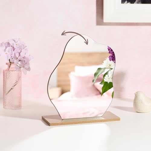 Wave Brands | Neigbarer Schminkspiegel | Cosy Mirror | echtes Glas | Schminktisch Deko | asymmetrischer Spiegel in Holz Wolken Design | Tischspiegel von Wave Brands