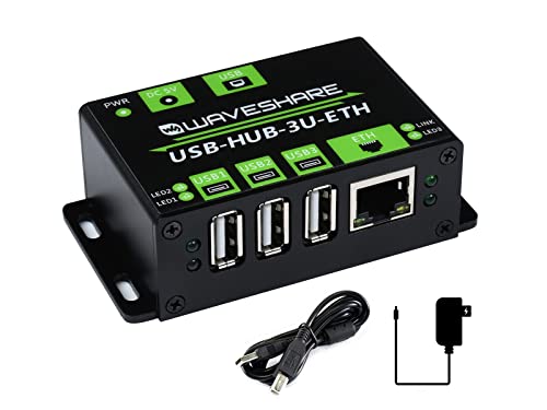 Industrieller ETH USB-HUB 3xUSB Anschlüsse Kompatibel mit USB 2.0/1.1 1xEthernet RJ45 Anschluss 10/100M Adaptiv, Mehrere Schutzschaltungen Unterstützung Mehrerer Betriebssysteme, Plug & Play von Waveshare
