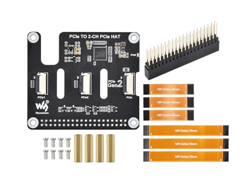 PCIe to 2-CH PCIe HAT für Raspberry Pi 5, Erweitert 2-Ch PCIe FFC Anschlüsse, Einfaches Stapeln von Mehreren PCIe Hats, Unterstützt PCIe Gen2 von Waveshare