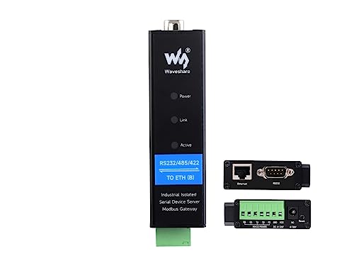 RS232/485/422 Serieller Server Industrieller Isolierter RS232/485/422 zu RJ45 Ethernet Konverter, TCP/IP zu Seriell Modbus Gateway MQTT Gateway Multi Funktionen, Schienenmontage Unterstützung von Waveshare