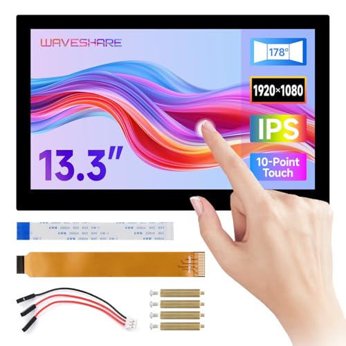 Waveshare 13.3inch High Resolution DSI Capacitive Touch Display for Raspberry Pi 5 / 4B / CM4 IO Board, 1920x1080, IPS, Toughened Glass Panel, DSI Interface, 10-Point Touch, Full Metal Back Panel von Waveshare