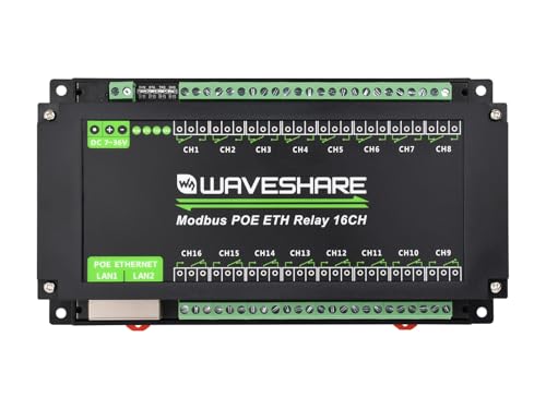 Waveshare 16-Ch Ethernet Relay Module, Modbus RTU/Modbus TCP Protocol, Ethernet Communication, Support PoE, Various Isolation & Protection Circuits, Industrial Grade Rail-Mount Case von Waveshare
