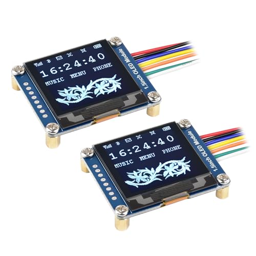 Waveshare 2PCS 1.5inch OLED Display Module 128x128 Pixels 16-bit Grey Level with Embedded Controller Communicating via SPI or I2C Interface von Waveshare