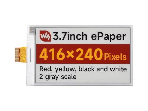 Waveshare 3.7inch E-Paper Raw Display, E-Ink Display, 416 × 240 Pixels, Red/Yellow/Black/White, SPI Interface, Standard Raspberry Pi 40PIN GPIO Header, Without Driver von Waveshare